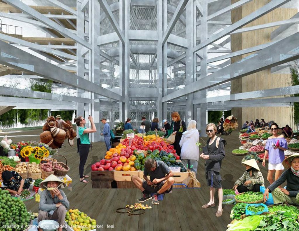 creating a comfortably shaded farmers market feel